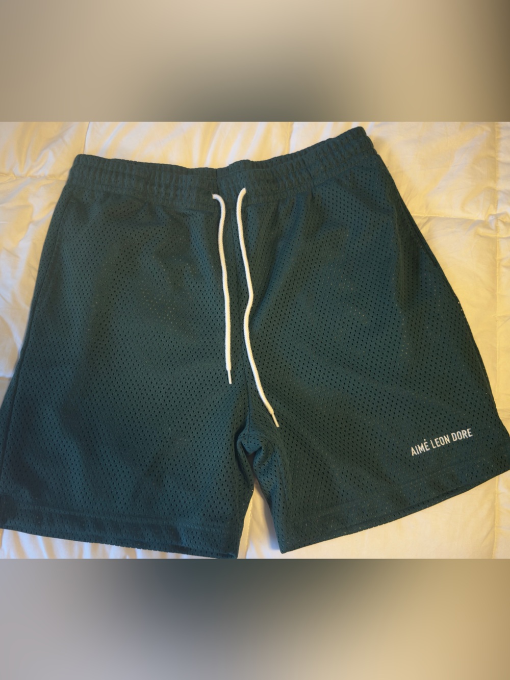 Aime Leon Dore Men's Green Mesh Athletic Shorts with White Drawstring
